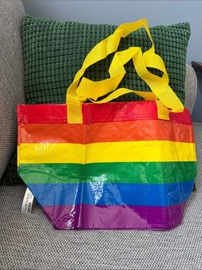 IKEA Pride Rainbow Stripe Tote with Yellow Handles, NWT